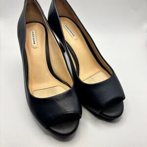 Alex Marie Navy Leather Peep Toe Pumps Heels Womens 7.5M Classic Career